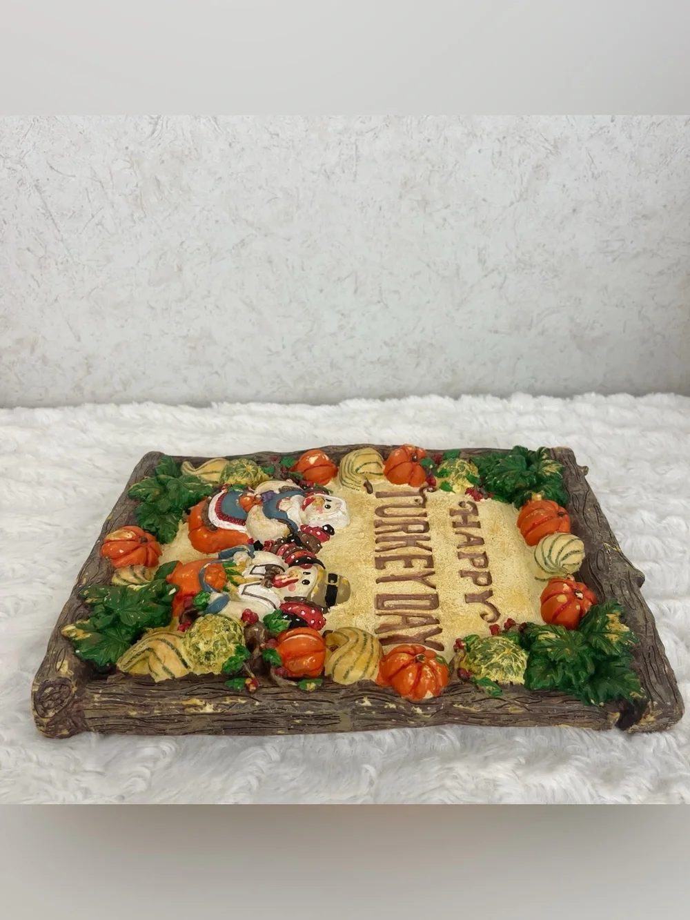Rare Vintage Oxford Elite Chalk Happy Turkey Day Wall Plaque Thanksgiving Fall